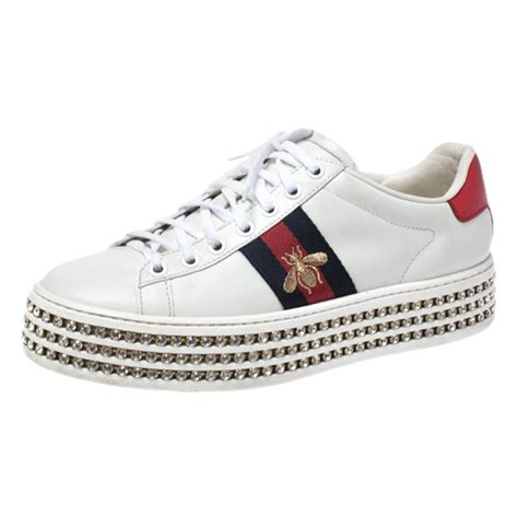 gucci female white sneakers|gucci crystal studded sneakers.